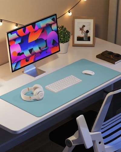 Leather Desk Pad Protector, Mouse Pad, Office Desk Mat, Non-Slip PU Leather Desk Blotter, Laptop Desk Pad, Waterproof Desk Writing Pad for Office and Home (Teal, 31.5" x 15.7") - Image 6