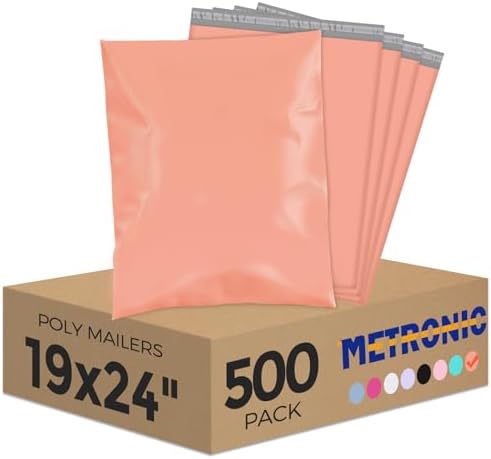 Metronic Poly Mailers 19X24 500Pack, Strong Adhesive Shipping Bags for Clothing, Waterproof Shipping Envelopes for Small Businesses, Flexible Mailers Poly Bags, Packages Bags Peach Pink by METRONIC