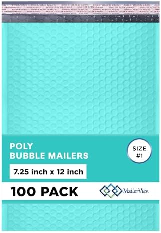 Teal Bubble Mailers 7.25x12, Self Seal Poly Padded Envelopes #1, 100 Pack by MAILERVIEW