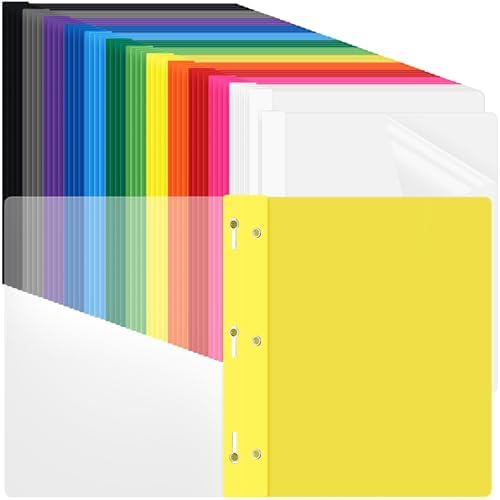 Feifeiya 48 Pack Plastic Report Covers with 3 Prongs Presentation Folders Bulk, 100 Sheet Capacity, Clear Front Report Covers for Presentation Document Paper School Office Supplies (12 Colors) by Feifeiya