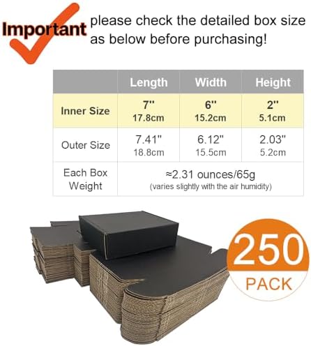 250 Pack 7x6x2'' Small Shipping Boxes, Corrugated Cardboard Mailers for Business, Black (CM762B-250) - Image 2