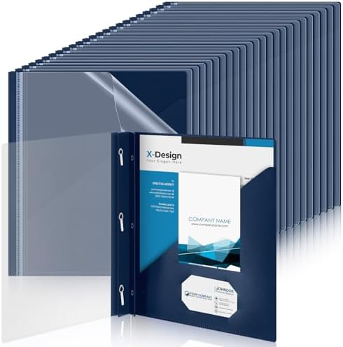 Teling 48 Pcs Presentation Folders with 3 Prong, Dark Blue Report Binder by Teling