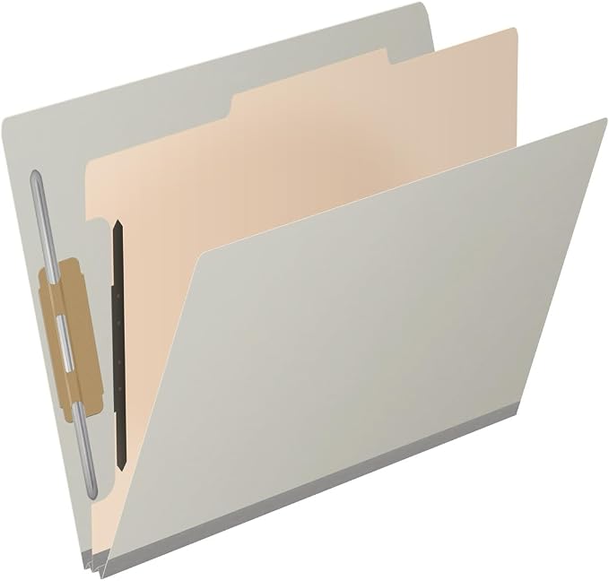 25 Pt. Pressboard Classification Folders, Full Cut End Tab, Letter Size, 1 Divider, Light Gray (Box of 10) - Image 2