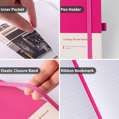 Heture Hardcover Notebooks, 6 Packs A5 Lined Journals Notebook for Writing 160 Pages, 8.2 x 5.5 inch, 6 Colors Classic Ruled Notebooks for College/Work/Travel (Fuchsia, 1 Pack) - Image 3
