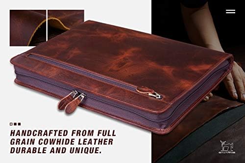Genuine Leather Professioal Business Portfolio Padfolio Folder with Zipper for Men and Women,Work Portfolio for Letter Size Notepad, for Meeting and Travel, Oil Wax - Image 4