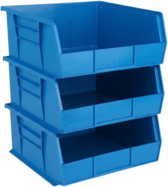11" x 11" x 5" (3 Pack) Plastic Stackable Storage Bin, Hudson Blue by HudsonExchange