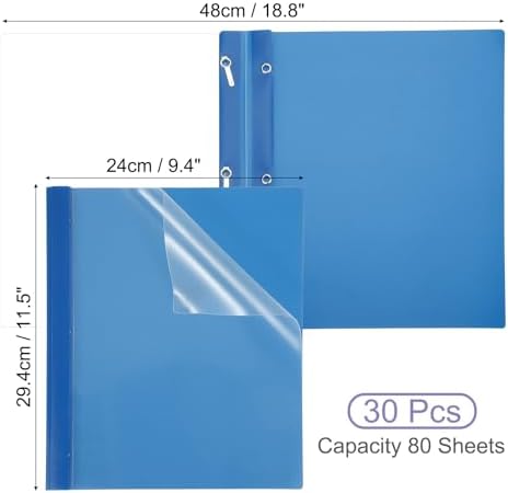PATIKIL Plastic Report Covers with Prong, 30 Pcs 80 Sheet Clear Front Presentation Binders with 3 Metal Prong Fasteners Report Folder for Resume Documents Files Letter, Blue - Image 2