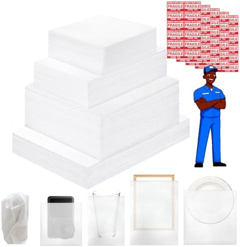 320 pcs Moving Packaging Supplies Set, 260 pcs Cushioning Foam Pouchs&Sheets, 4 Sizes (16"x12",12"x12" 12"x7.8",7.8"x7.8") With 60 Fragile Stickers,For Moving,Packaging,Storage by Unknown