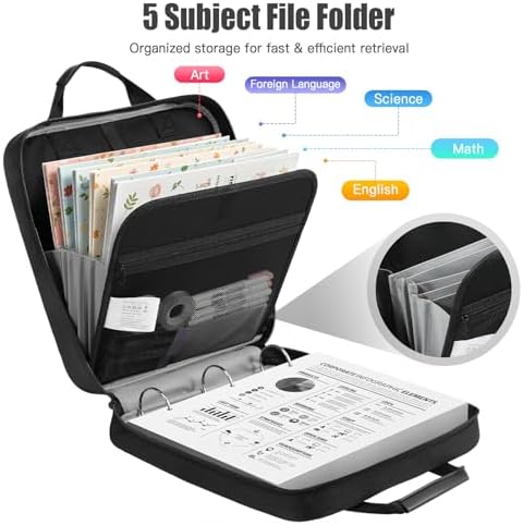 MoKo Zipper Binder, 2 Inch 3 O Ring, 5 Tab File Folders, 500 Sheets, Black - Image 2