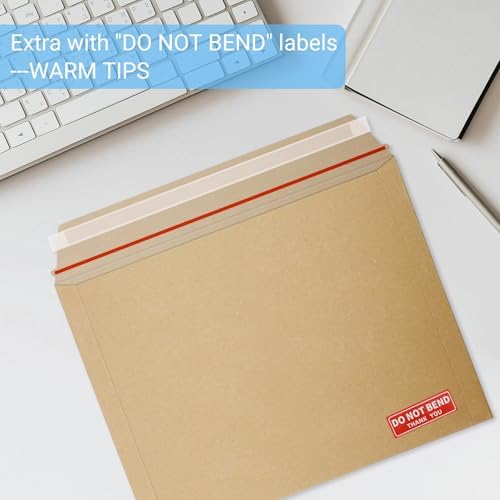 zmybcpack 50 Pack Rigid Mailers 9.5x12.5 inch, Self Seal Photo Document Mailers, Stay Flat Kraft Cardboard Envelopes for Photos, Document, CD(Kraft Browm) - Image 4
