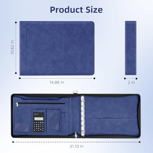 Ospelelf Blue Zippered 7 Ring Check Binder for Business Checks (9" x 13"), 1 Inch Faux Leather Checkbook Portfolio with Zipper Pouch, Professional Binder Organizer for Accountants, Home Use - Image 6