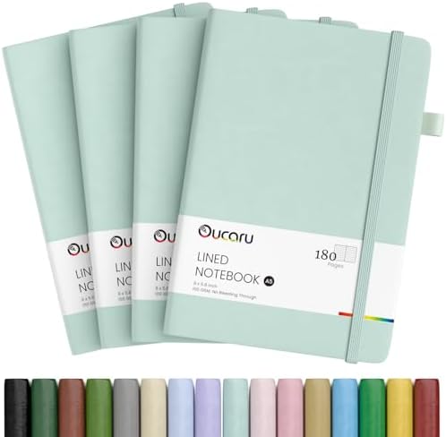 Oucaru 4 Pack A5 Lined Journal Notebook, 180 Pages 100 GSM Paper for Travel by Oucaru