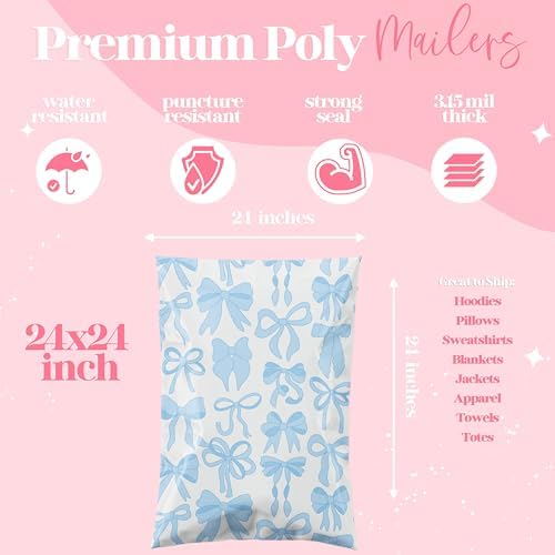Pretty Package Store Poly Mailer 24x24, Blue Bows, 50 Pack - Image 2