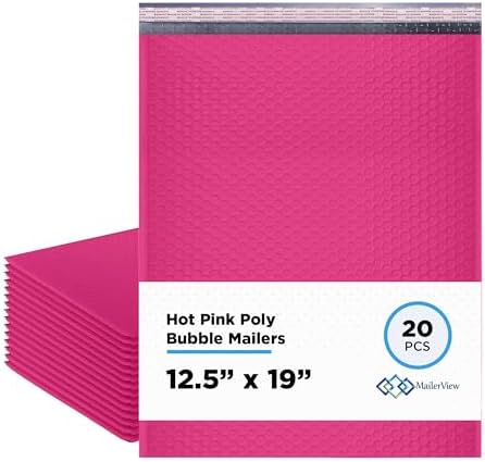 Hot Pink Bubble Mailers 12.5x19, Poly Padded Envelopes #6, 20 Pack by MAILERVIEW