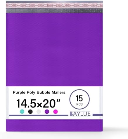 Purple Bubble Mailers 14.25x20, Self Seal Poly Padded Envelopes #7, 15 Pack by BAYLUE