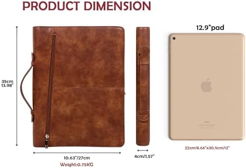 AZXCG Portfolio with Handle,Leather Padfolio for Men,Business Padfolio Organizer for Women,Portfolio Binder with Pockets Letter Size A4 Writing Pad Notepad - Image 3