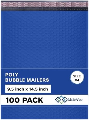 Royal Blue Bubble Mailers 9.5x14.5 Poly Padded Envelopes #4 100 Pack by MAILERVIEW