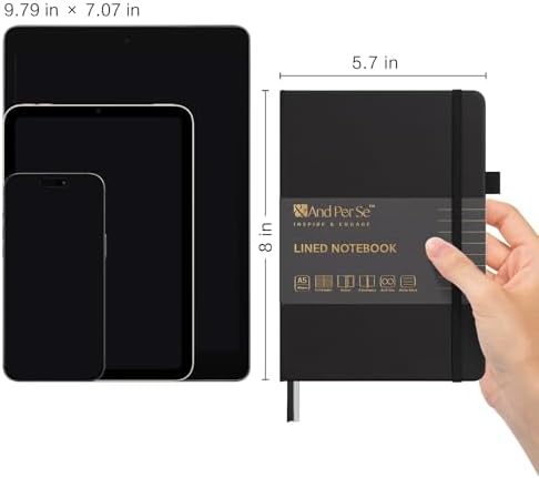 &And Per Se Lined Notebooks Bulk 5-Pack, A5 Hardcover Journal, 160 Pages 100gsm Thick Paper, Classroom Supplies for Students, Teachers, College Ruled Notebooks for School Office (Black) - Image 2