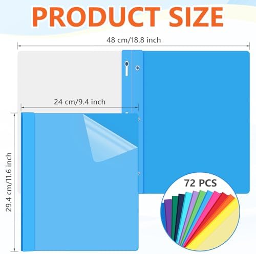 Feifeiya 72 Pack Plastic Report Covers with 3 Prongs Presentation Folders Bulk, 100 Sheet Capacity, Clear Front Report Covers for Presentation Document Paper School Office Supplies (Colorful) - Image 2