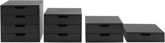 4-Piece Wood Drawer Cabinet Set, Desktop Storage Organizers, 10-Drawer Tabletop Storage Organizer, Desktop Wood Stackable Drawer Cabinet for Home Office Dormitory(Black) - Image 5