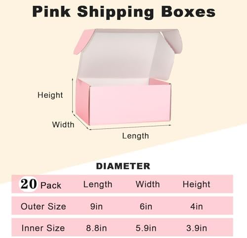 Shipping Boxes for Packaging, 9x6x4" Pink Corrugated Cardboard Boxes, 20 Packs Medium Mailing Boxes for Small Business - Image 2