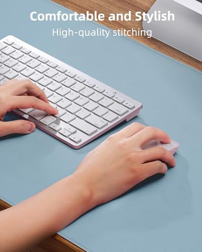 Leather Desk Pad Protector, Mouse Pad, Office Desk Mat, Non-Slip PU Leather Desk Blotter, Laptop Desk Pad, Waterproof Desk Writing Pad for Office and Home (Light Blue, 31.5" x 15.7") - Image 3