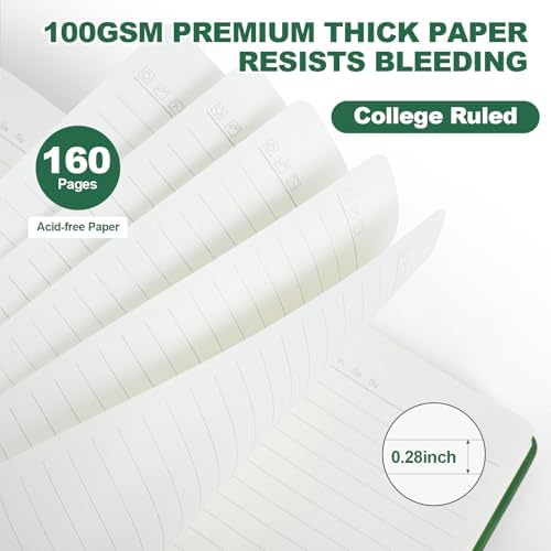 SUQJOY Lined Journal Notebooks, 6 Pack 160 Pages, 5.5x 8.2-Inch Journals for Women Men, Hardcover Notebook with 100 gsm Thick Paper, A5 Size College Ruled Notebook for Writing/Travel/Work (Green-6 Pack) - Image 3