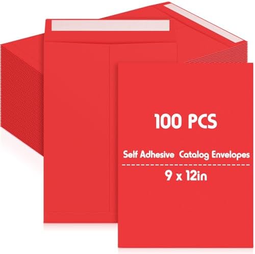 100 Pcs 9'' x 12'' Catalog Envelopes Self Adhesive Manila, Red by Janlaugh