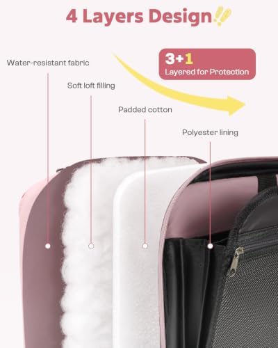 Puffer Zipper Binder 3 Ring with Pencil Pouch, 3" D-Ring Binder with Zipper and Shoulder Strap, 600+ Sheets Capacity Zip Up Binder with 15.6" Laptop Pocket, Binder Bag for School College Office, Pink - Image 6