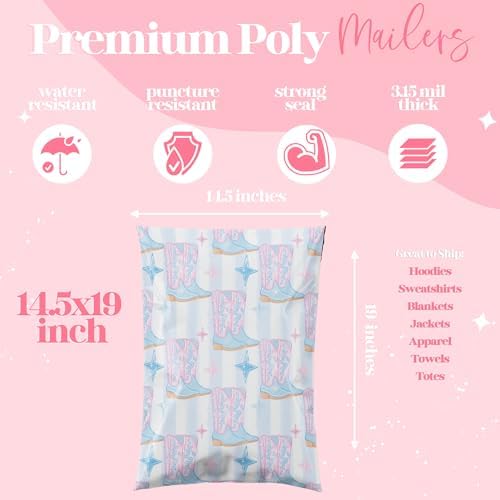 Pretty Package Store Poly Mailers 14.5x19, Cowgirl Boots, 100 Pack - Image 5