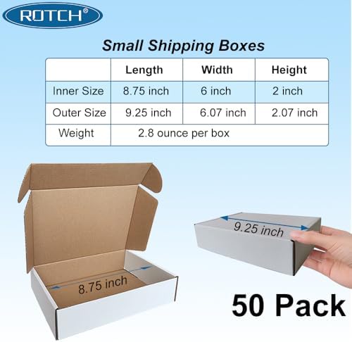 ROTCH 50 Pack 9x6x2'' Small Shipping Boxes, White, Corrugated Cardboard Mailers for Small Business (M962-E-W) - Image 2