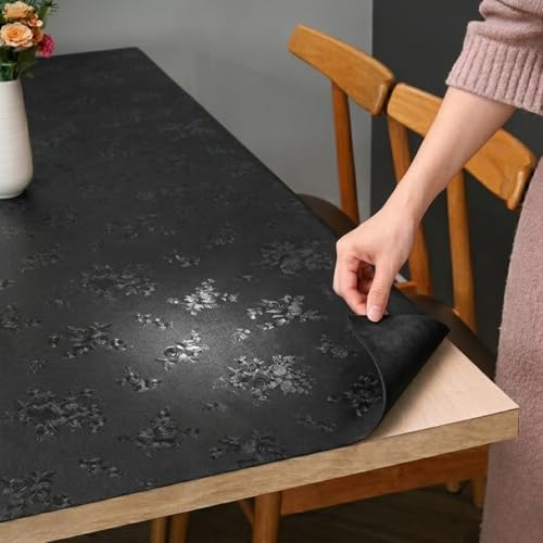 Floral Table Cover Protector Table Craft Mat, 24 x 48 Inch Upgraded 2.0mm Thick, Floral PVC Table Top Protector for Dining Room, Waterproof Black Desk Pad Mat, Easy to Wipe & Cut by PEADEEAS