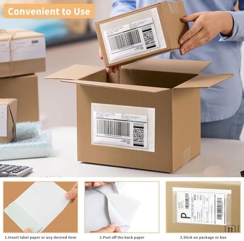 4.5" x 5.5" Shipping Label Sleeves Plastic Envelopess Self-Adhesive Top Loading Packing List Envelopes, Clear Mailing Label Pouch for Packages(200 Pack) - Image 5