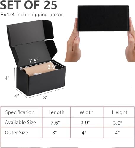 8x4x4 inch Black Shipping Boxes for Small Business- Set of 25 - Image 2