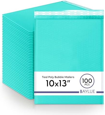 Teal Bubble Mailers 10x13, Self Seal Poly Padded Envelopes, 100 Pack Bulk by BAYLUE