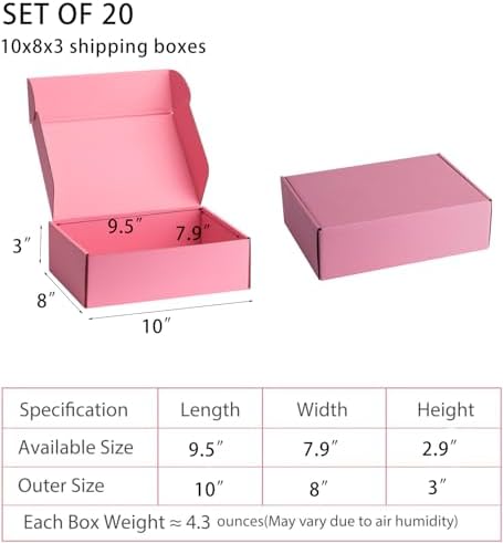 Pink Shipping Boxes 10x8x3 Inches, 20 Pack - Image 2