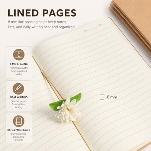 LIONSOUL 30 Pack Kraft Notebooks Bulk 80 Pages A5 Lined Journals Brown Journal Notebooks Sewn Binding Journals in Bulk for Writing Notes Office Supplies - Image 6