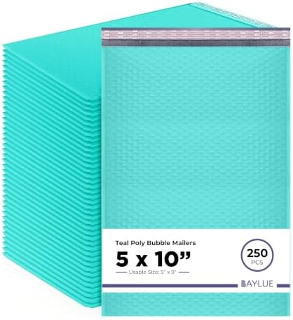 Teal Bubble Mailers 5x10, Self Seal Poly Padded Envelopes #00, 250 Pack by BAYLUE