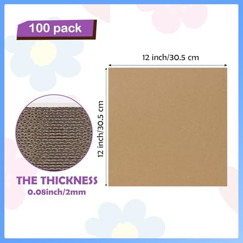 RLAVBL 100 Pack 12x12 Corrugated Cardboard Sheets, Flat Cardboard Inserts for Shipping, Mailing, Packing, DIY Crafts - Image 2