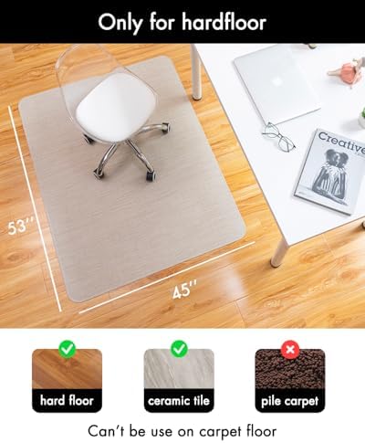 Baroyal Office Chair Mat for Hardwood Floor Under Desk Computer Rolling Chair Mat for Wood/Tile Floor Non-Slip Heavy Duty Desk Rug PVC Plastic Hard Floor Protector 45"x 53" (Parchment) - Image 3