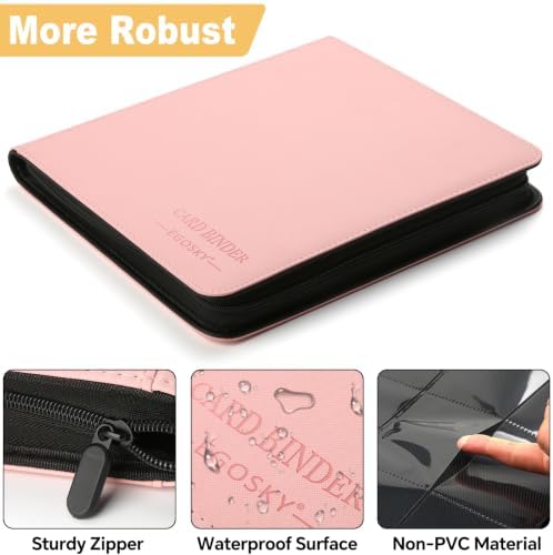 12-Pocket Business Card Binder holds 720 Cards, Premium Diamond Texture PU Leather Name Card Holder Organizer with Zipper, Black Sleeves Side Loading Card Book for Collectors & Office(pink) - Image 3