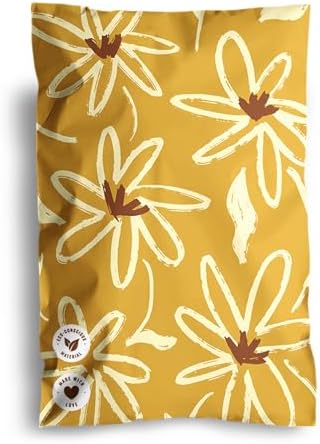 Poly Mailers 6 x 9 Inch - 100 pack Biodegradable Shipping Bags for Stationery and Small Accessories - Impack Self-Seal Waterproof Thick Mailing Envelope for Small Items - Golden Pencil Floral by Impack