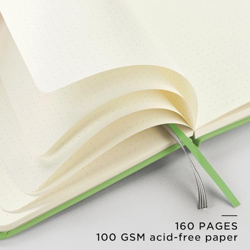 &And Per Se Dotted Journal Notebook, A5 Hardcover Leather Dotted Journal, 160 Pages 100gsm Thick Dot Grid Paper, 3 Sheets of Stickers Included - 5.7'' x 8'' (Pastel green) - Image 4