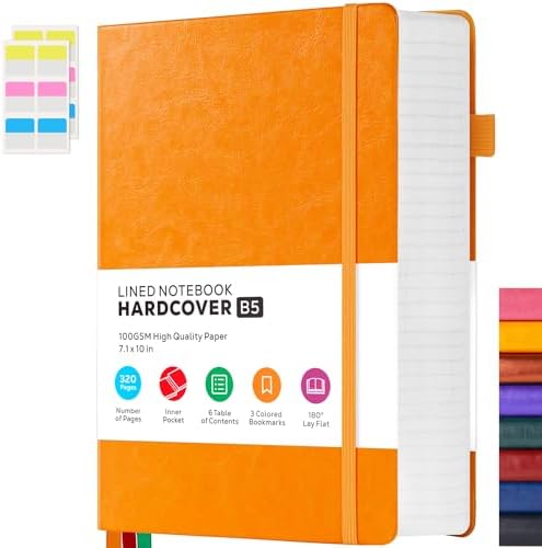 FOCUS DAY Leather Lined Notebook Journal, 320 Pages Hardcover Notebook Journals for Writing Note Taking Women & Men, B5 (7.1'' X 10'') College Ruled Daily Notebook Journal, Orange by FOCUSDAY