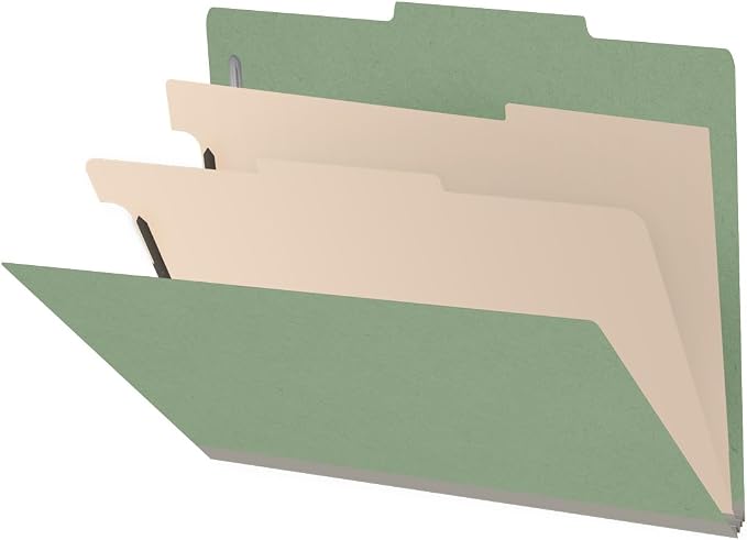 25 Pt. Pressboard Classification Folders, 2/5 Cut ROC Top Tab, Letter Size, 2 Dividers, Green (Box of 10) by Ecom+Folders