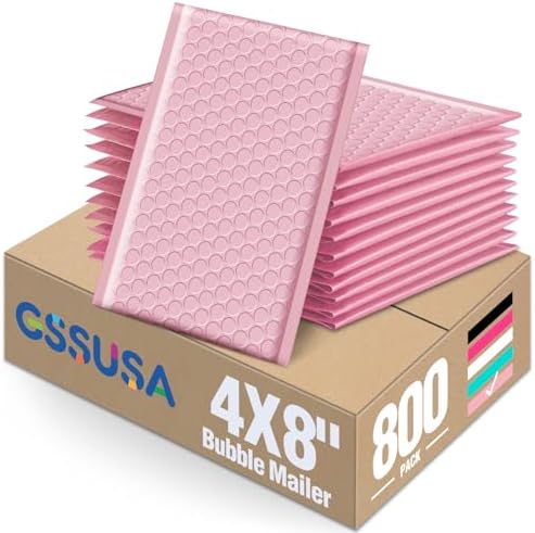 GSSUSA Light Pink Bubble Mailers 4x8" 800 Pack Padded Envelopes Self Seal by GSSUSA