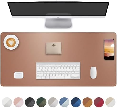 Leather Desk Pad Protector,Desk Mat,Large Mouse Pad, Non-Slip Desk Pad, Waterproof PU Leather Desk Blotter Mat, Desk Cover for Office and Home (Gold, 36" x 17") by AFIING