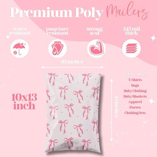 Pretty Package Store Poly Mailer 10x13, Pink Bows Coquette, 100 Pack - Image 3