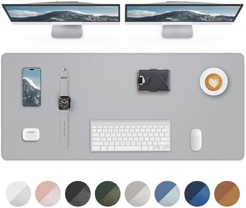 Leather Desk Pad Protector-48 x 24" Computer Desk Mat, Large Mouse Pad, Non-Slip Desk Pad, Waterproof PU Leather Desk Blotter Mat, Desk Cover Mat for Office and Home (Light Grey) by AFIING
