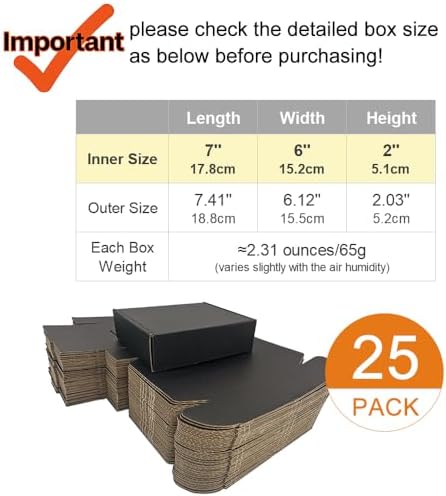 7x6x2'' Small Shipping Boxes 25 Pack, Black Corrugated Cardboard Mailers for Small Business (CM762B25) - Image 2